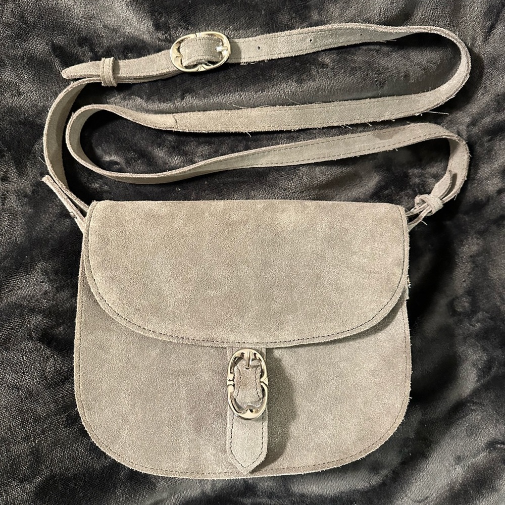 Emma Fox Smoke Gray Suede Leather Crossbody Purse Dale’s Suede Flap Handbag